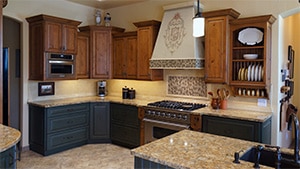 One Side View Of Two Toned Cupboards Kitchen
